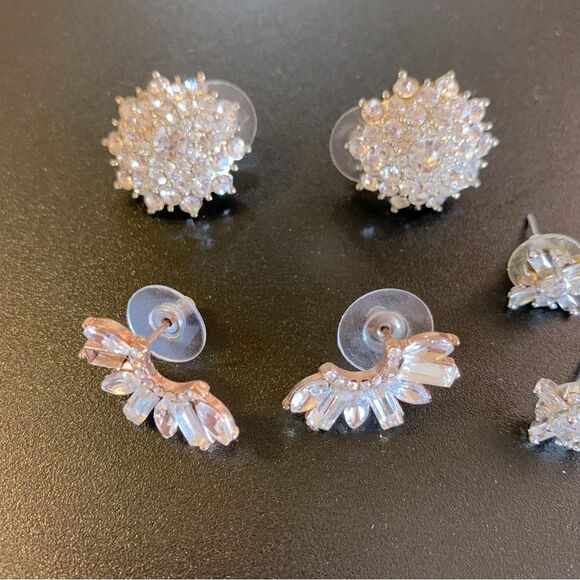 Glam Bling Crystal Pierced Earrings Set of 3 Vintage - Picture 5 of 5